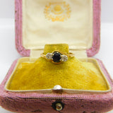 18ct Yellow Gold & Platinum Set Sapphire & Diamond Crossover Ring Vintage c1950