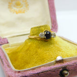 18ct Yellow Gold & Platinum Set Sapphire & Diamond Crossover Ring Vintage c1950