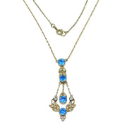 Edwardian Sterling Silver, Blue & White Paste Set Lavalier Necklace Antique c1910