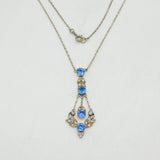 Edwardian Sterling Silver, Blue & White Paste Set Lavalier Necklace Antique c1910
