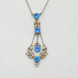 Edwardian Sterling Silver, Blue & White Paste Set Lavalier Necklace Antique c1910