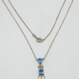 Edwardian Sterling Silver, Blue & White Paste Set Lavalier Necklace Antique c1910