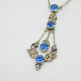 Edwardian Sterling Silver, Blue & White Paste Set Lavalier Necklace Antique c1910