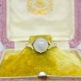 9ct Yellow Gold & Cabochon Moonstone Set Band Ring 1979 Birmingham Vintage