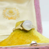 9ct Yellow Gold & Cabochon Moonstone Set Band Ring 1979 Birmingham Vintage