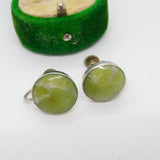 Pair of Sterling Silver Connemara Marble Screw-Back Earrings Antique c1930