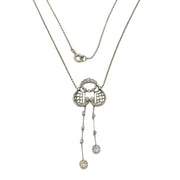 Edwardian Sterling Silver Paste Set Lavalier Drop Necklace Antique c1910