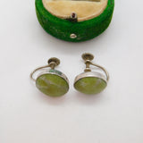 Pair of Sterling Silver Connemara Marble Screw-Back Earrings Antique c1930