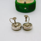 Pair of Sterling Silver Connemara Marble Screw-Back Earrings Antique c1930