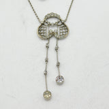 Edwardian Sterling Silver Paste Set Lavalier Drop Necklace Antique c1910