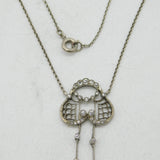 Edwardian Sterling Silver Paste Set Lavalier Drop Necklace Antique c1910