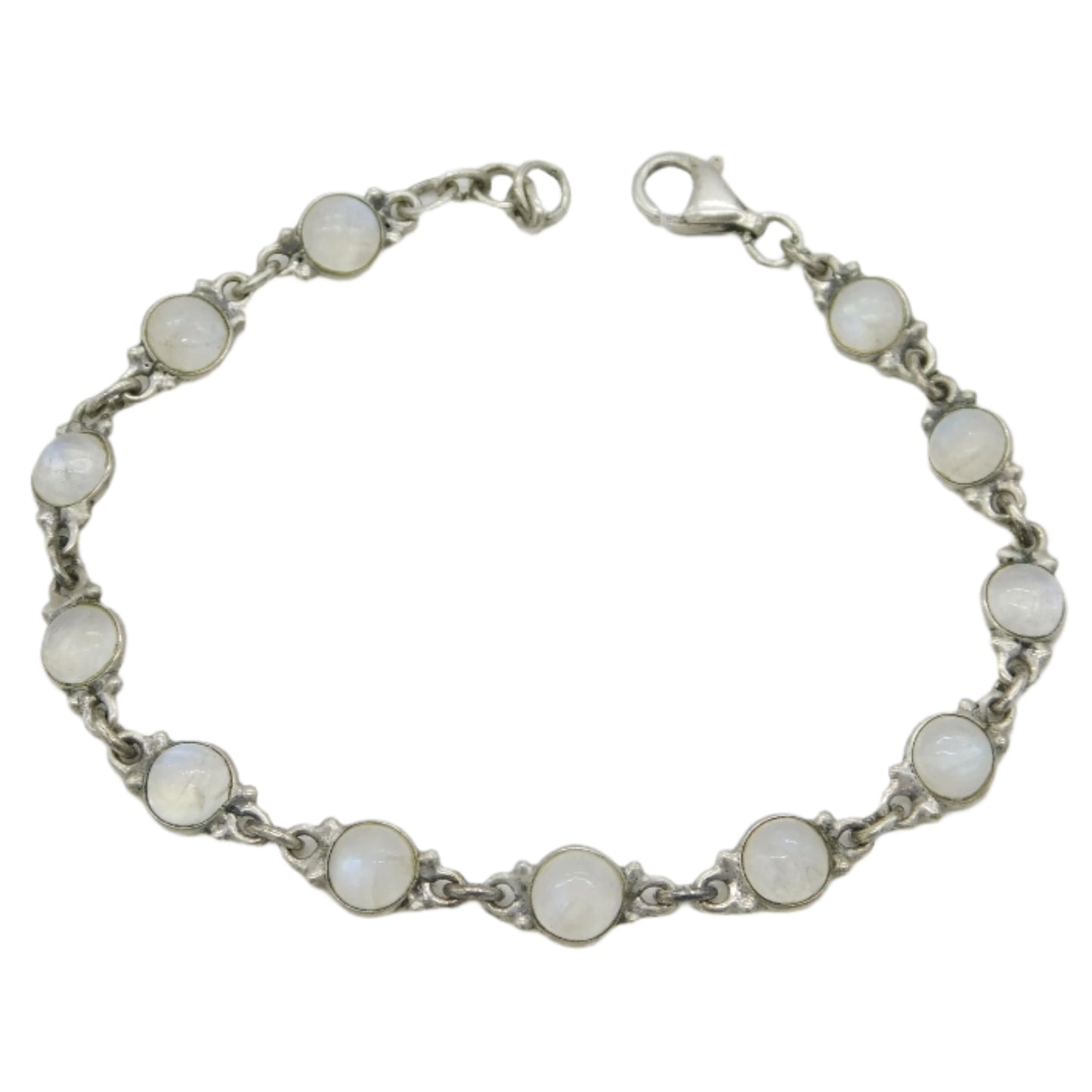 Sterling Silver & Cabochon Moonstone Set Bracelet Vintage c1970 19.5cm