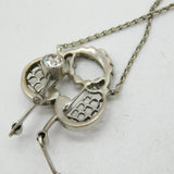 Edwardian Sterling Silver Paste Set Lavalier Drop Necklace Antique c1910