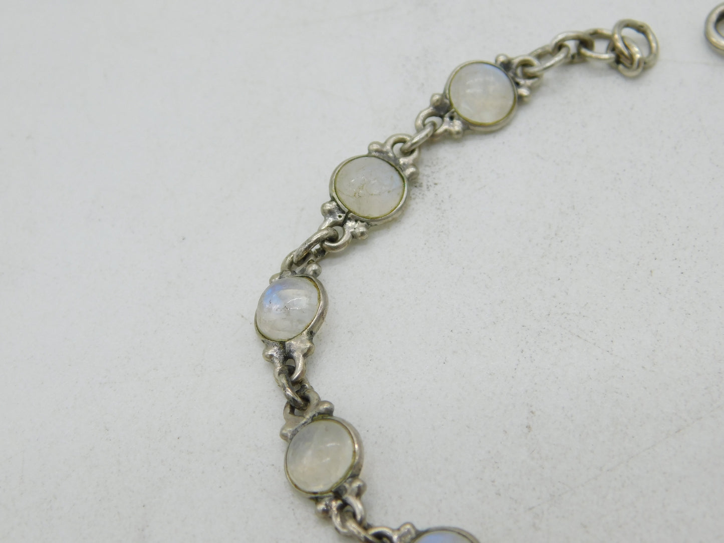 Sterling Silver & Cabochon Moonstone Set Bracelet Vintage c1970 19.5cm