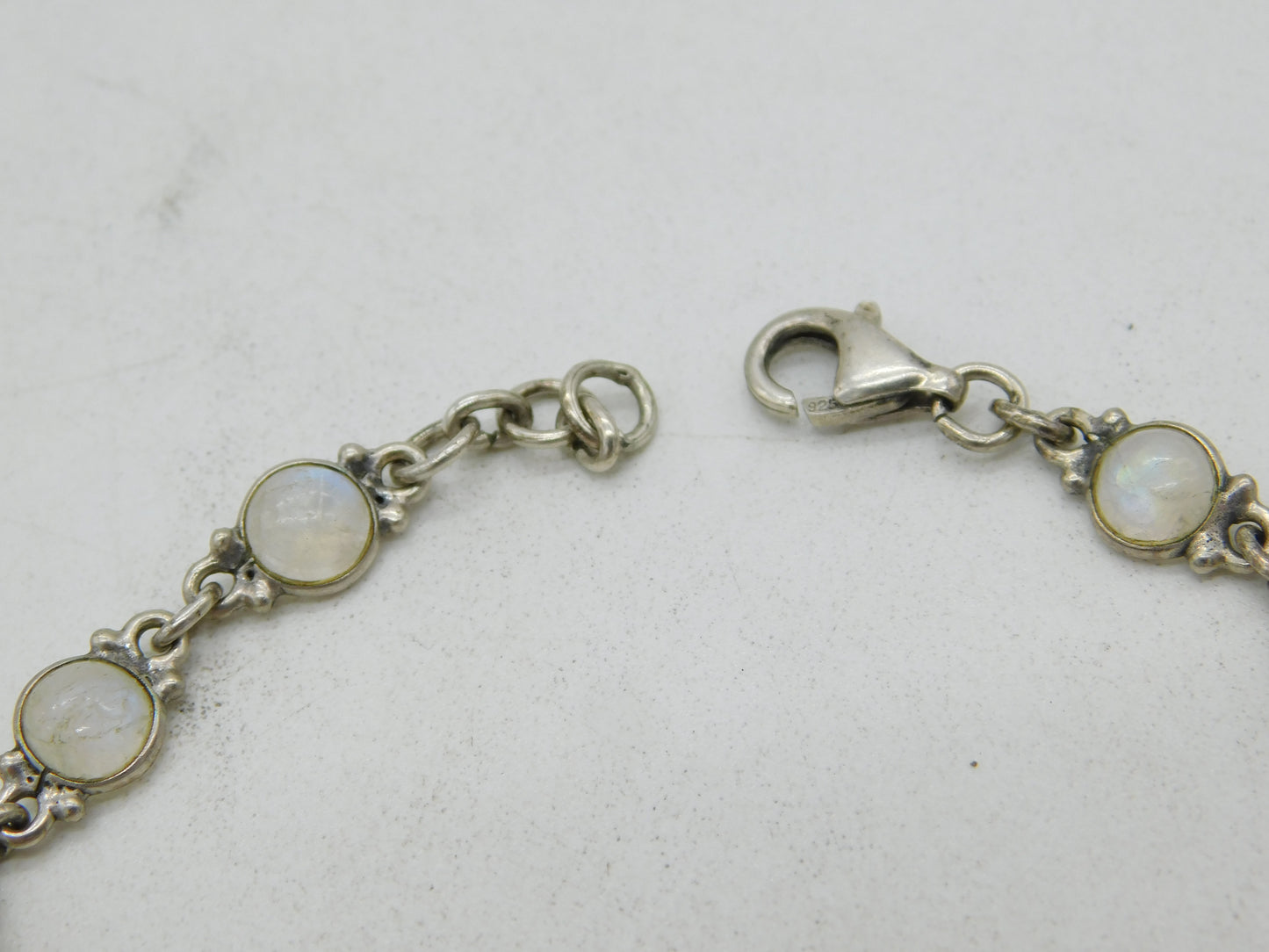 Sterling Silver & Cabochon Moonstone Set Bracelet Vintage c1970 19.5cm