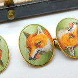 Victorian Boxed 18ct Yellow Gold & Enamel Fox Mask Gents Cufflinks Antique c1880