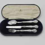 Victorian Boxed Sterling Silver Floral Christening Set 1865 Birmingham Antique