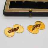 Victorian Boxed 18ct Yellow Gold & Enamel Fox Mask Gents Cufflinks Antique c1880