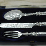 Victorian Boxed Sterling Silver Floral Christening Set 1865 Birmingham Antique