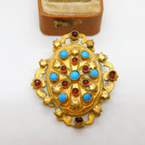 Victorian Austrian Pinchbeck Turquoise & Garnet Star Brooch c1840 Antique