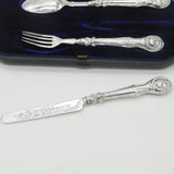 Victorian Boxed Sterling Silver Floral Christening Set 1865 Birmingham Antique