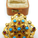 Victorian Austrian Pinchbeck Turquoise & Garnet Star Brooch c1840 Antique