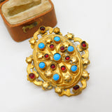 Victorian Austrian Pinchbeck Turquoise & Garnet Star Brooch c1840 Antique