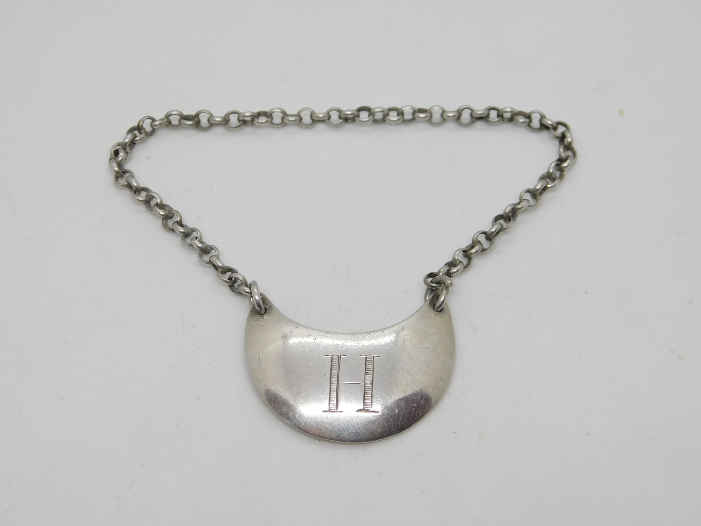 George III Sterling Silver Crescent 'H' Hollands Gin Decanter Label Antique 1800