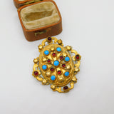 Victorian Austrian Pinchbeck Turquoise & Garnet Star Brooch c1840 Antique