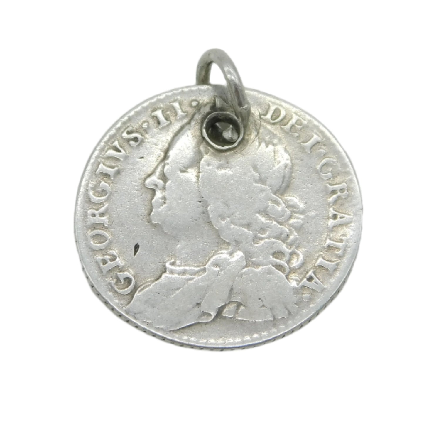 George II Sterling Silver 1757 LIMA Shilling Coin Charm Fob Antique
