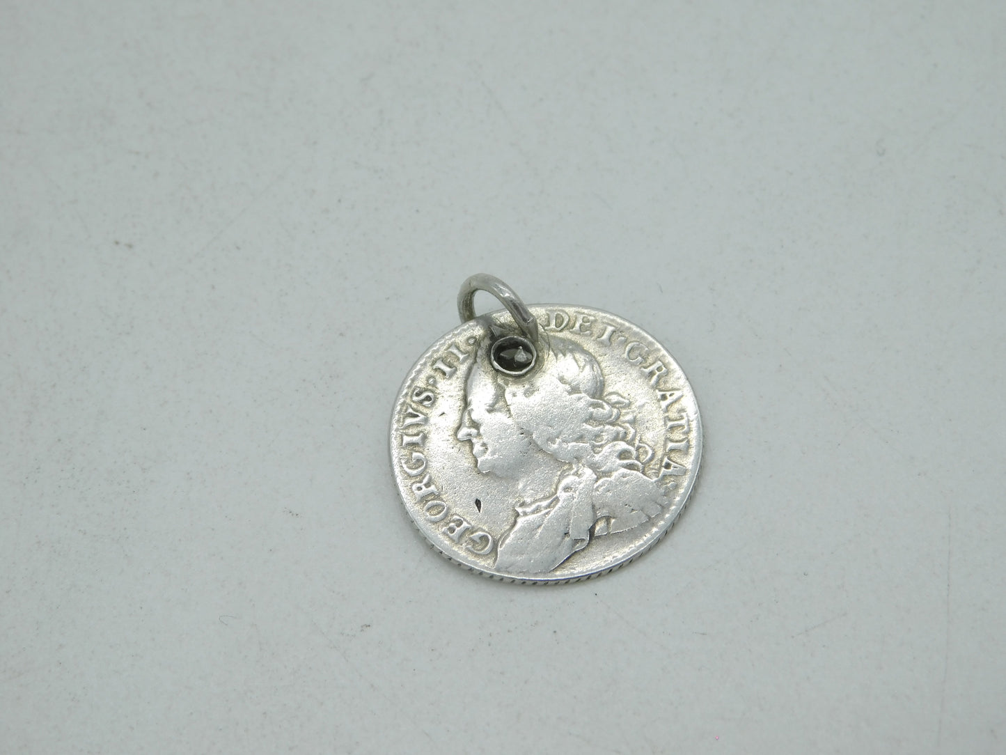 George II Sterling Silver 1757 LIMA Shilling Coin Charm Fob Antique