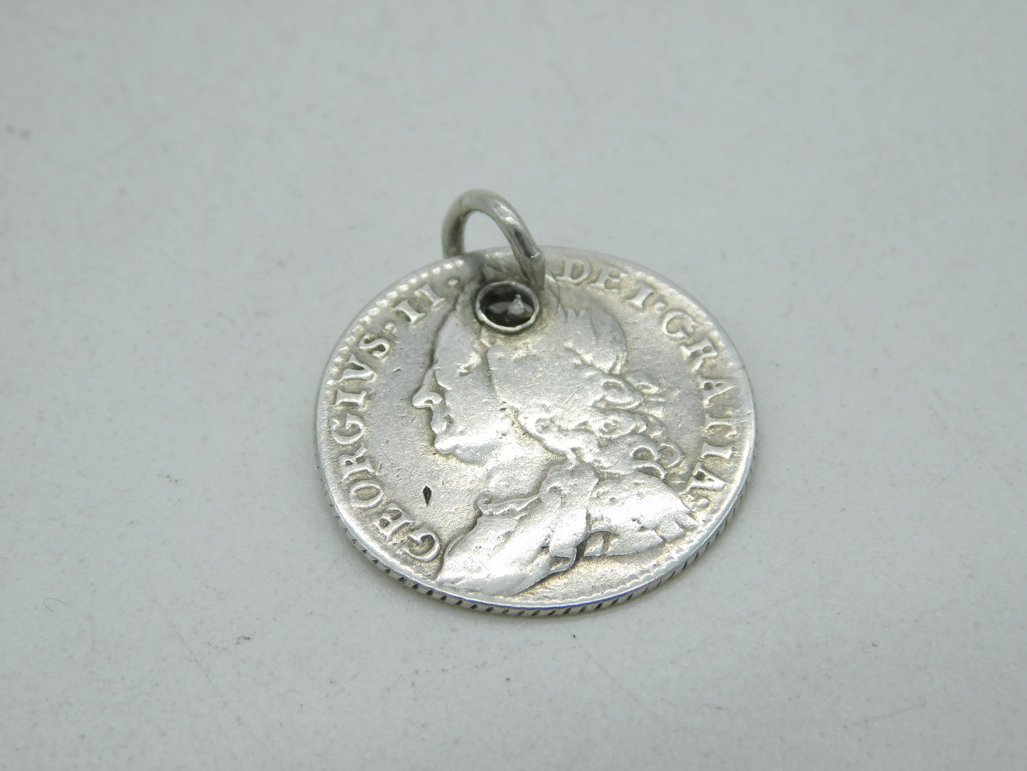 George II Sterling Silver 1757 LIMA Shilling Coin Charm Fob Antique