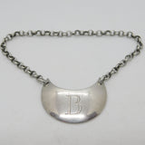 George III Sterling Silver Crescent 'B' Brandy Decanter Label Antique 1800