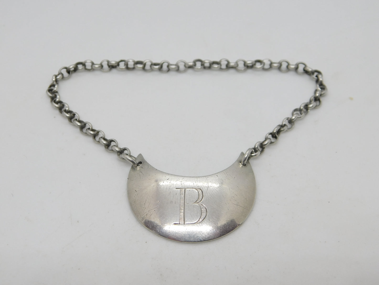 George III Sterling Silver Crescent 'B' Brandy Decanter Label Antique 1800