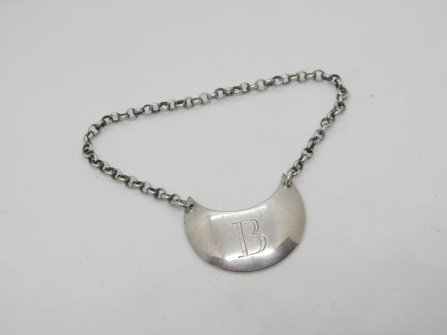 George III Sterling Silver Crescent 'B' Brandy Decanter Label Antique 1800