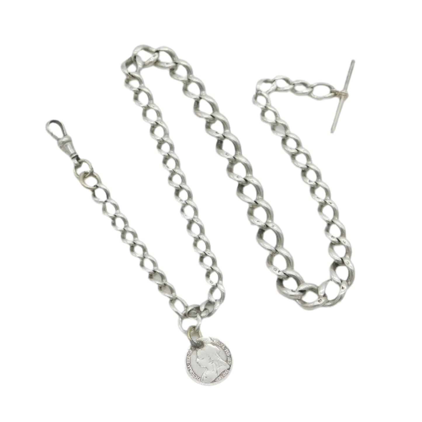 Victorian Sterling Silver Graduating Single Albert Watch Chain Antique c1890
