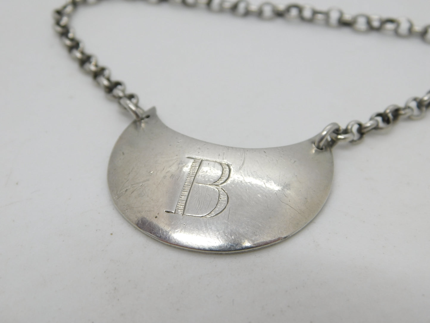 George III Sterling Silver Crescent 'B' Brandy Decanter Label Antique 1800