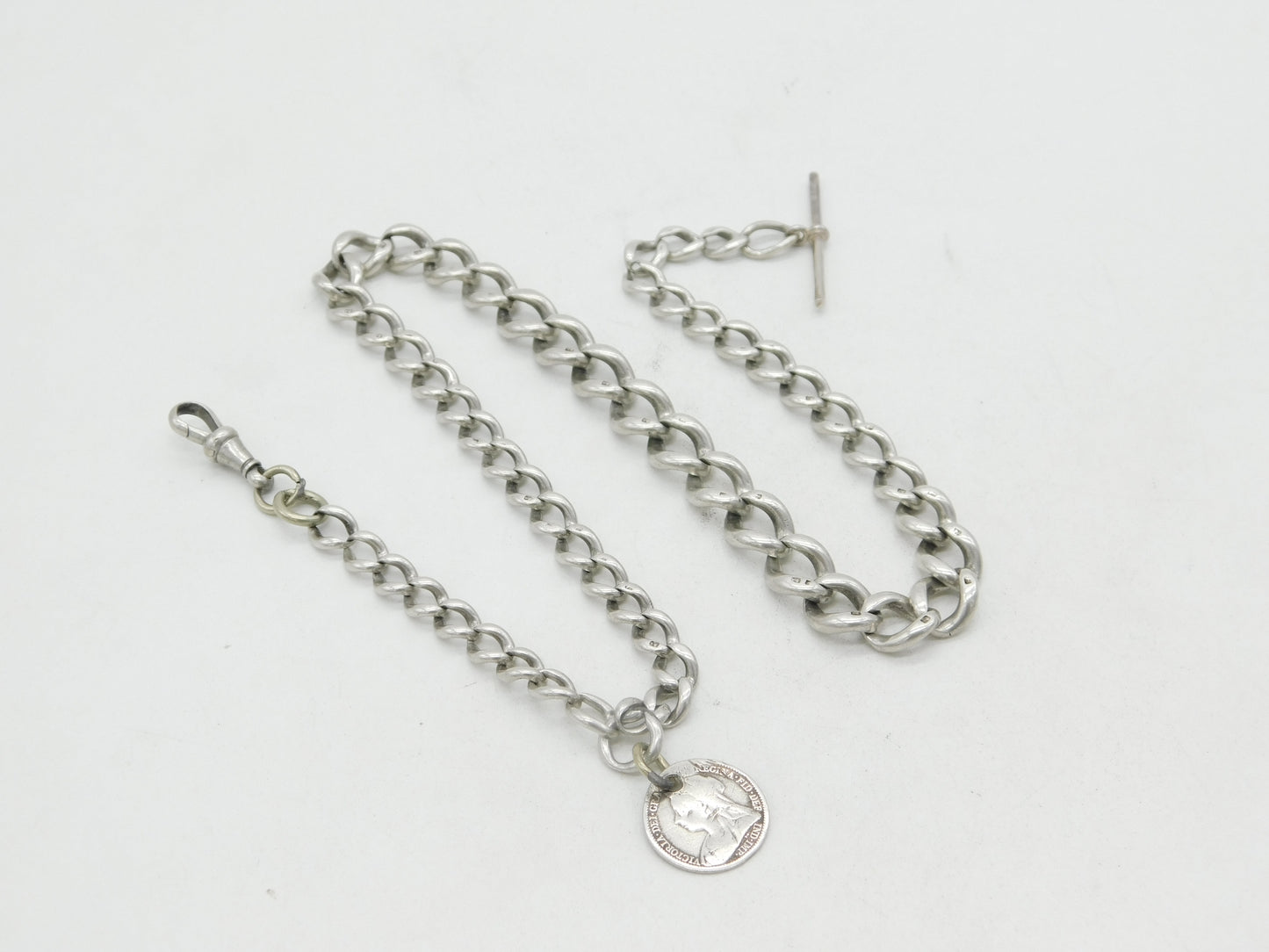 Victorian Sterling Silver Graduating Single Albert Watch Chain Antique c1890