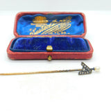 9ct Yellow Gold, Pearl & Diamond Set 'A' Initial Stick Pin Antique c1900