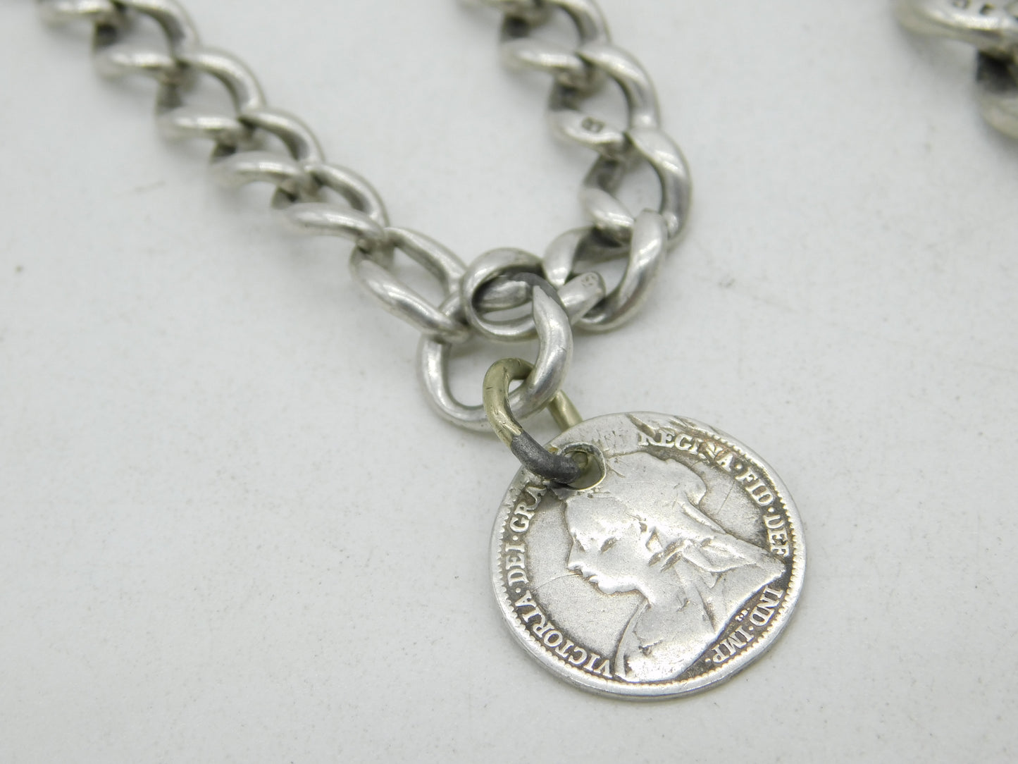 Victorian Sterling Silver Graduating Single Albert Watch Chain Antique c1890