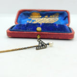 9ct Yellow Gold, Pearl & Diamond Set 'A' Initial Stick Pin Antique c1900