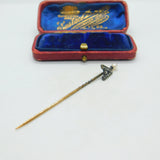 9ct Yellow Gold, Pearl & Diamond Set 'A' Initial Stick Pin Antique c1900