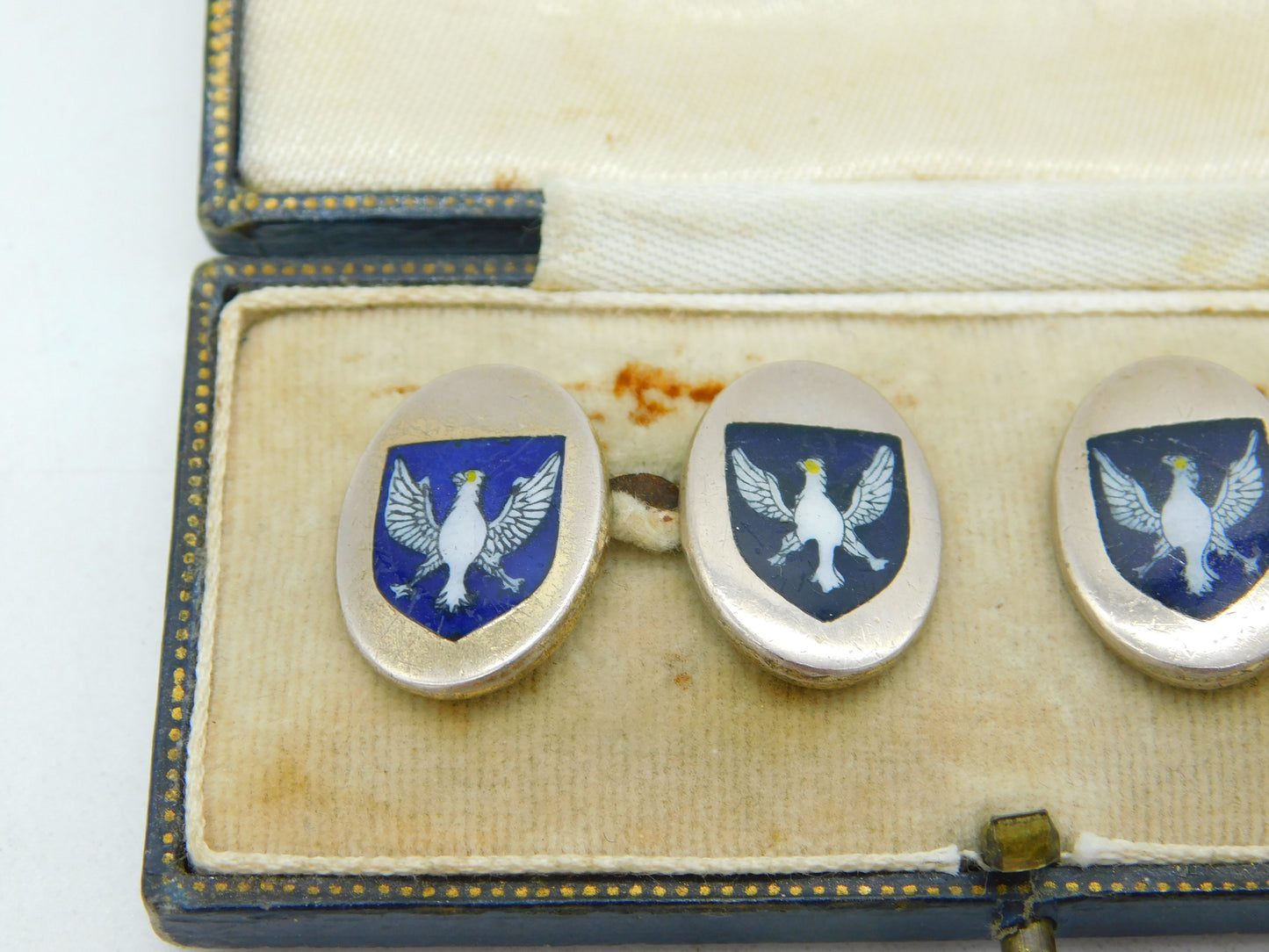 Boxed 19th Century Gilt Metal & Enamel Prussian Eagle Cufflinks Antique c1880