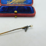 9ct Yellow Gold, Pearl & Diamond Set 'A' Initial Stick Pin Antique c1900
