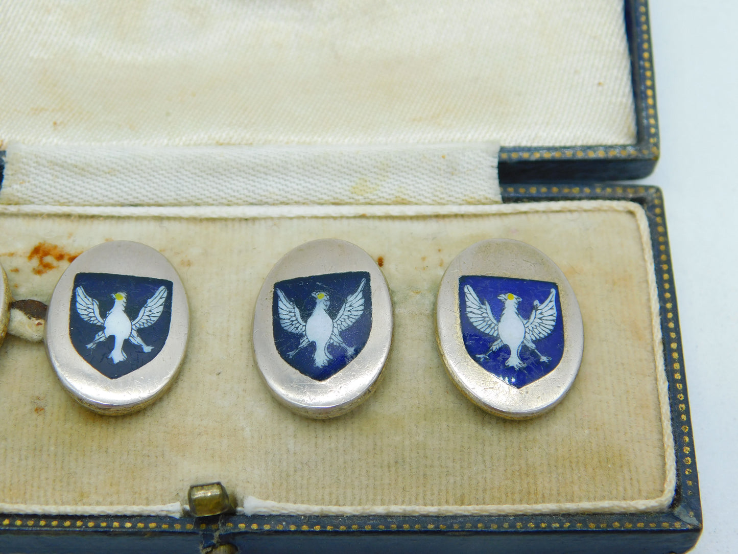 Boxed 19th Century Gilt Metal & Enamel Prussian Eagle Cufflinks Antique c1880