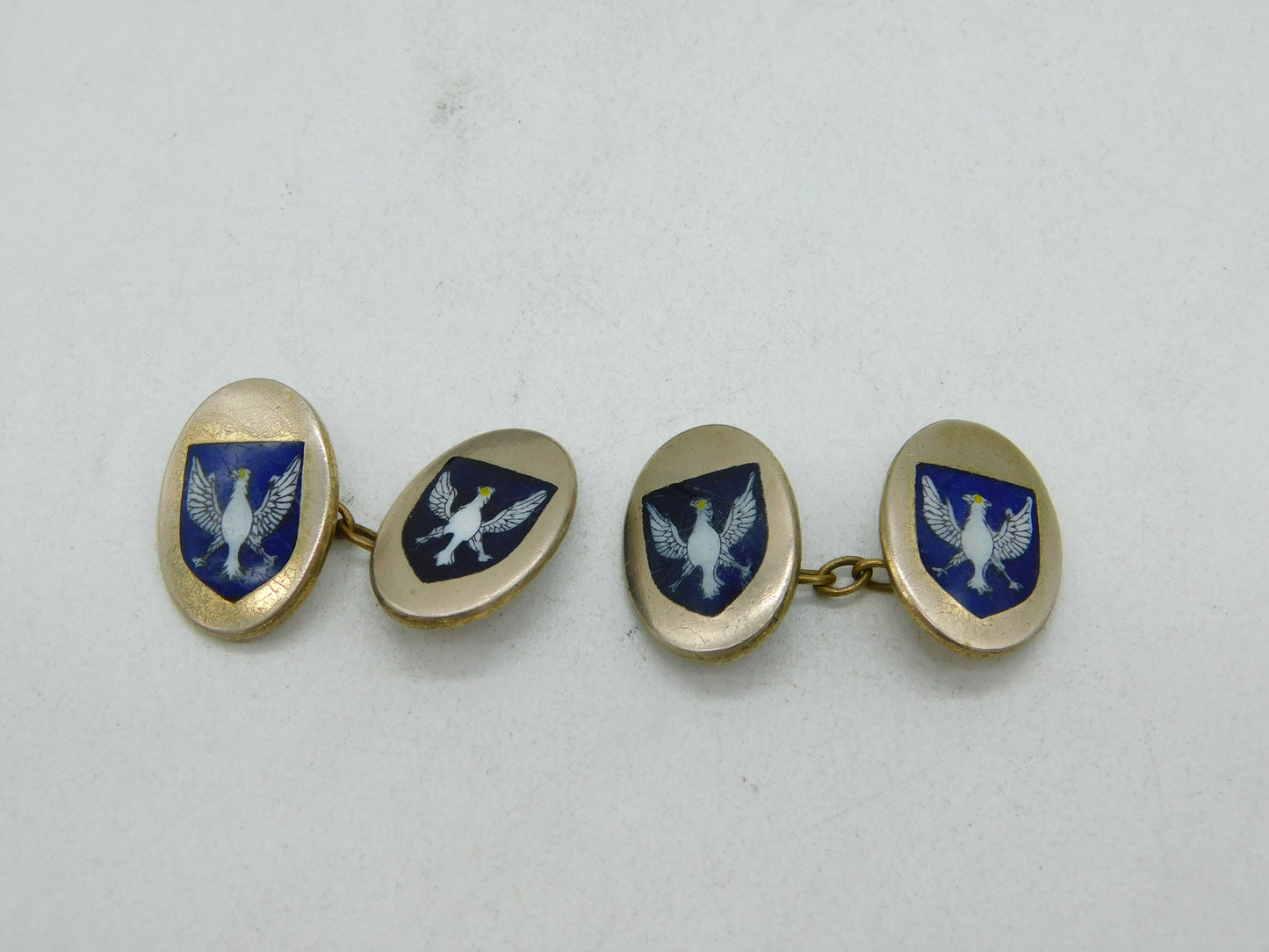 Boxed 19th Century Gilt Metal & Enamel Prussian Eagle Cufflinks Antique c1880