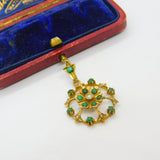 Edwardian 9ct Yellow Gold, Turquoise & Pearl Set Floral Drop Pendant c1910