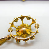 Edwardian 9ct Yellow Gold, Turquoise & Pearl Set Floral Drop Pendant c1910