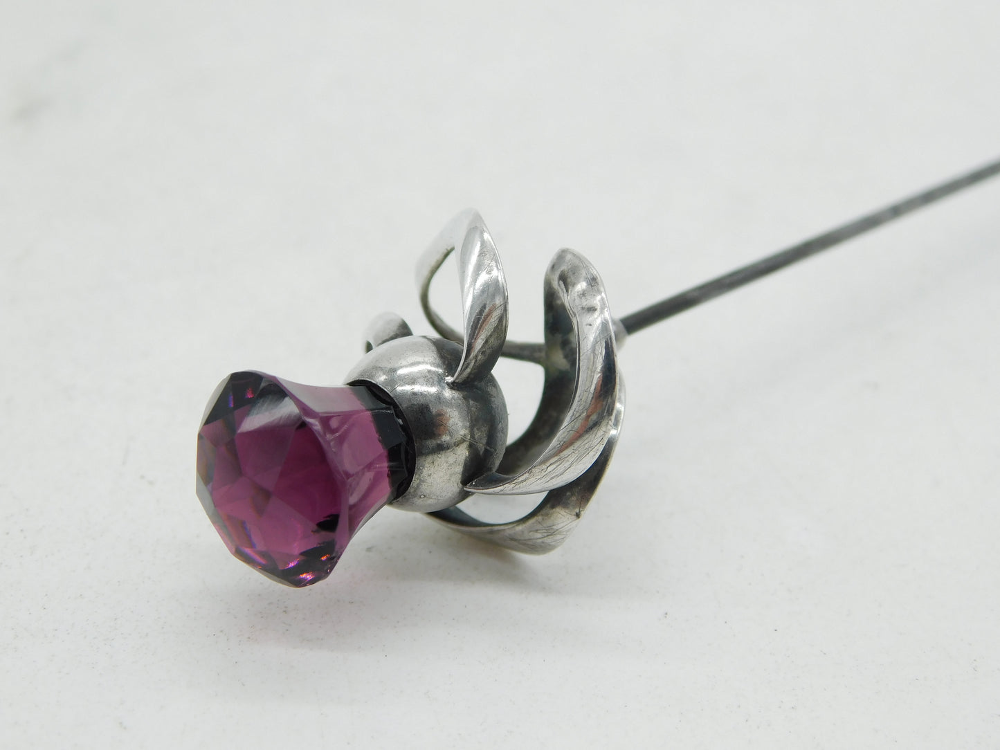 Charles Horner Sterling Silver Amethyst Paste Hat Pin Antique 1912 Chester