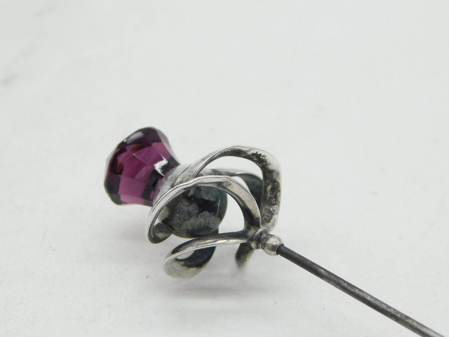 Charles Horner Sterling Silver Amethyst Paste Hat Pin Antique 1912 Chester